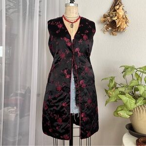 King Cat Black Puffer Vest Dress with Red Floral Design